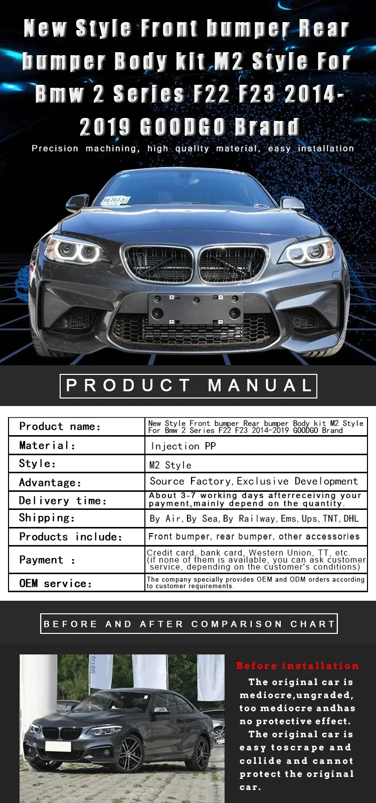 Kit de parachoques estilo M2 visto de frente