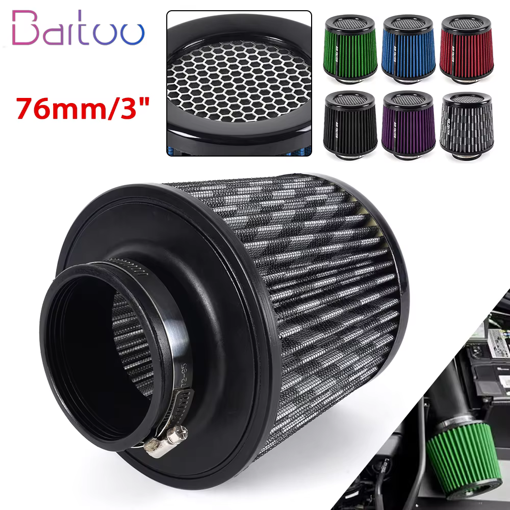 Filtro de aire cónico seco de alto flujo, conexión de 76 mm