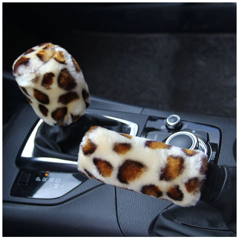 Juego fundas volante y freno de mano leopardo peluche invierno - imagen 2