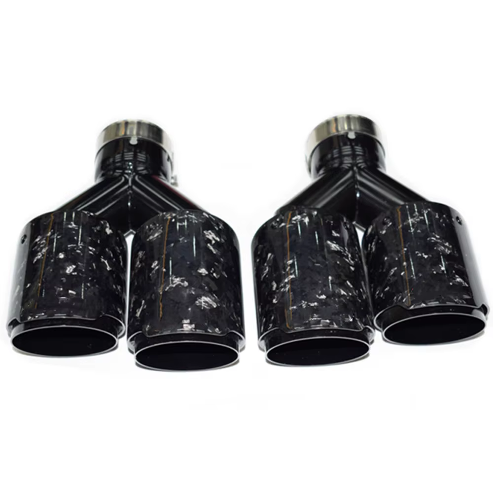 Puntas de escape dobles de carbono forjado y acero inoxidable negro