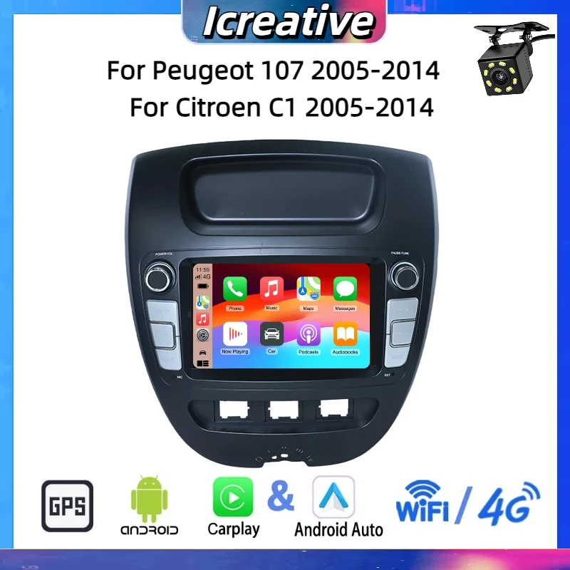 Autoradio Android 2DIN Peugeot 107 Citroën C1 (2005-2014) GPS Carplay