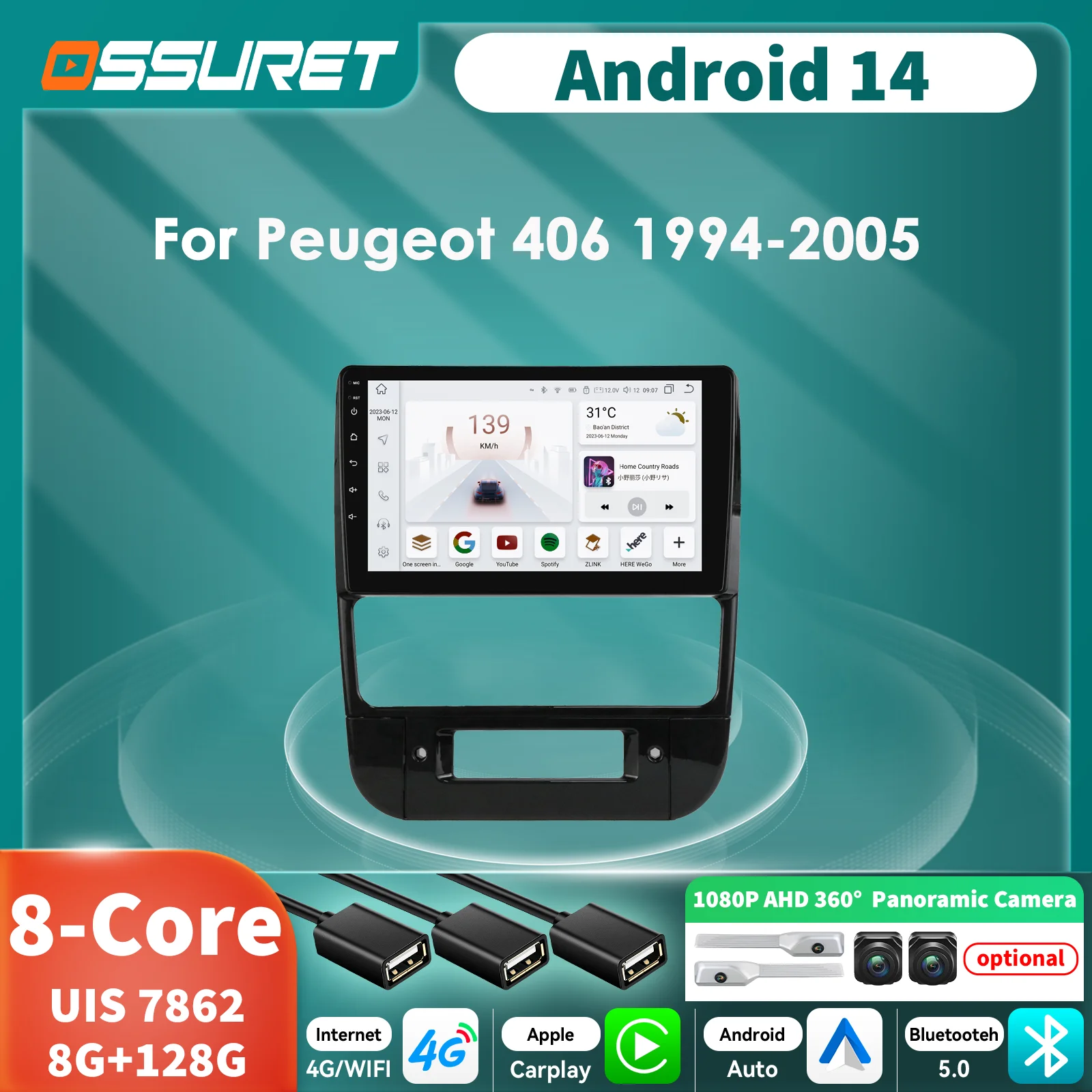 Autoradio Android para Peugeot 406 con CarPlay y cámara trasera