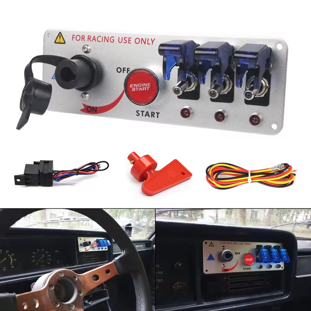 Panel interruptor de encendido 12V fibra de carbono LED 5 botones