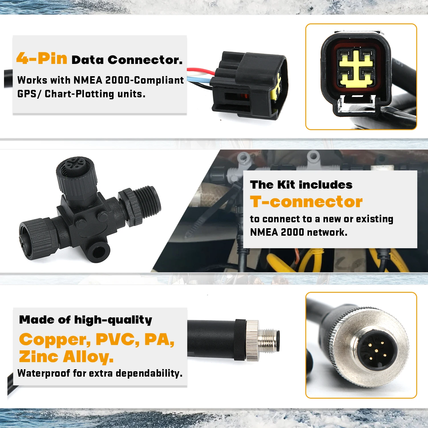 Vista del cable y conectores NMEA 2000