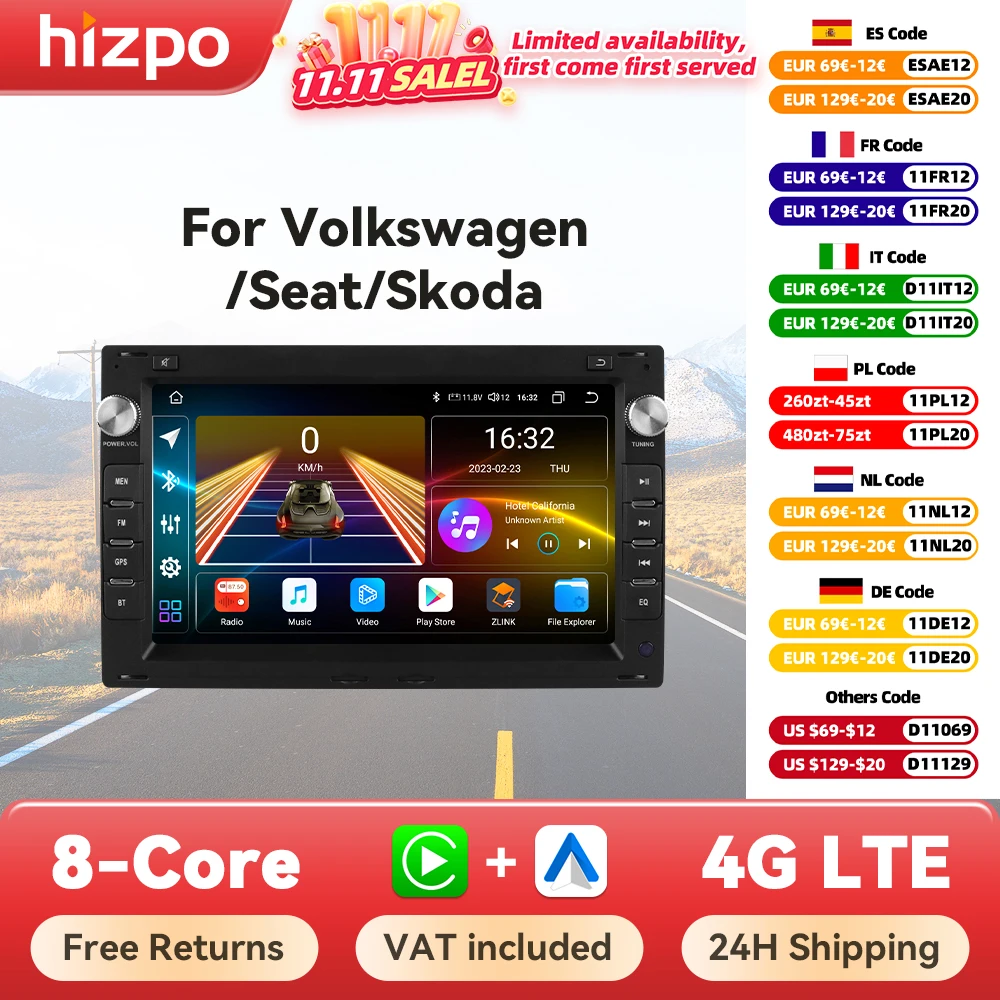 Hizpo Radio 2 DIN CarPlay y GPS para VW Golf, Passat y T5