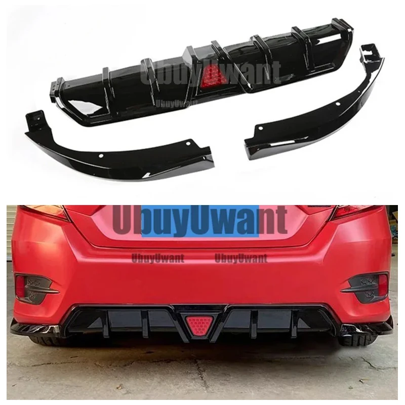 Difusor trasero Honda Civic 2016-2022, efecto carbono y luz LED