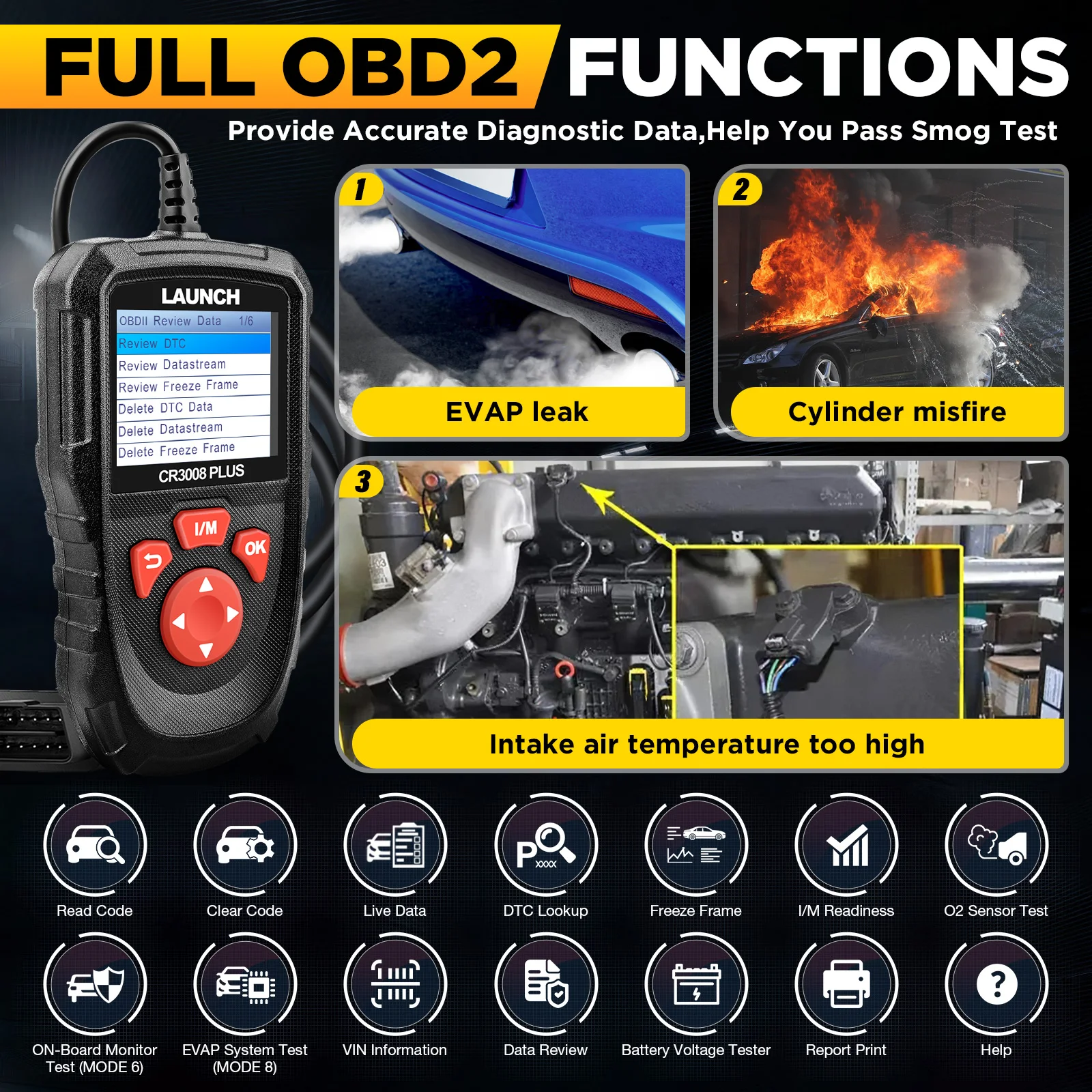 Escáner OBD2 LAUNCH CR3008 PLUS con actualización vitalicia – herramienta diagnóstico - imagen 2