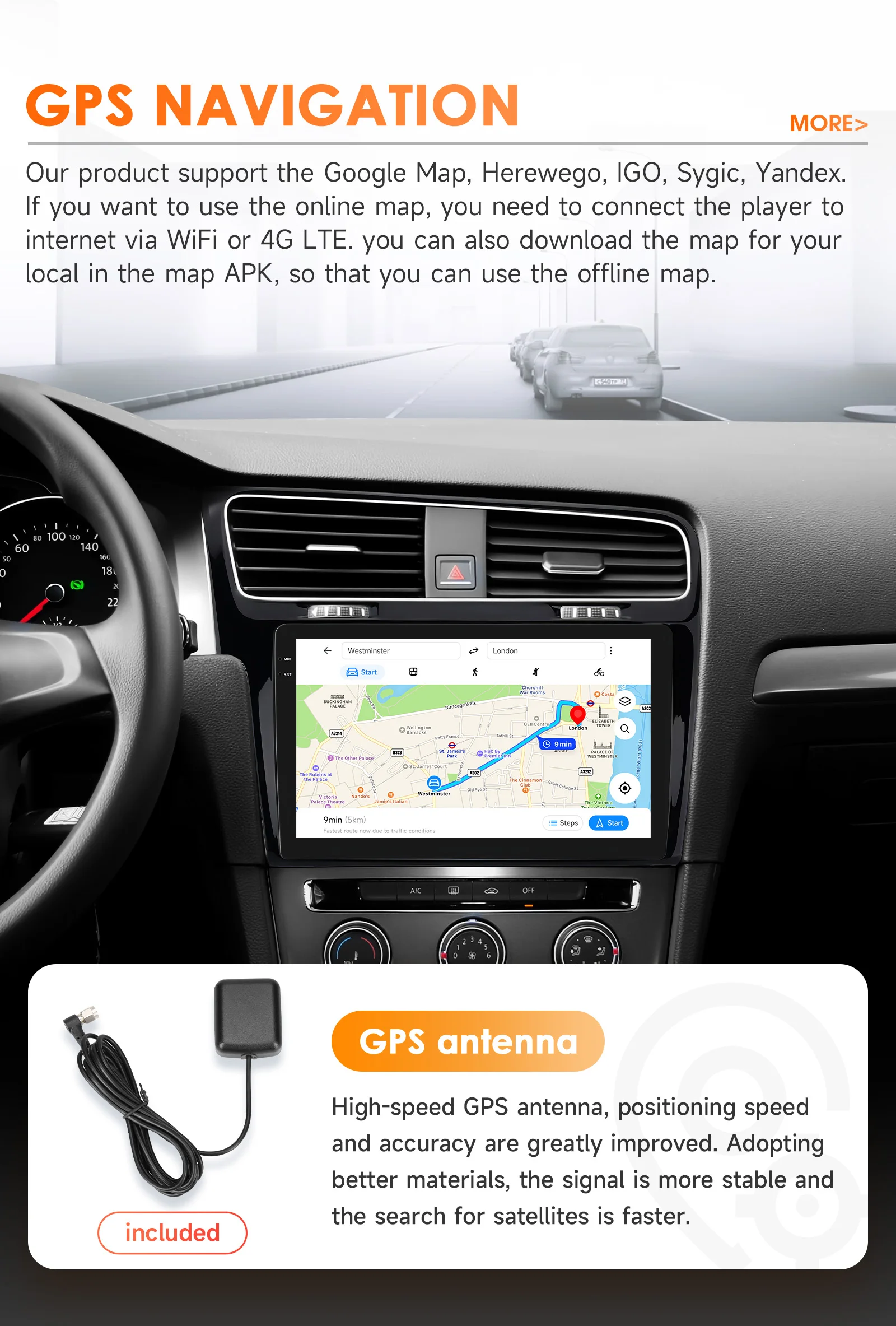 Hizpo Autoradio 2Din Android Auto CarPlay GPS VW Golf 7 2013-2017 - imagen 4