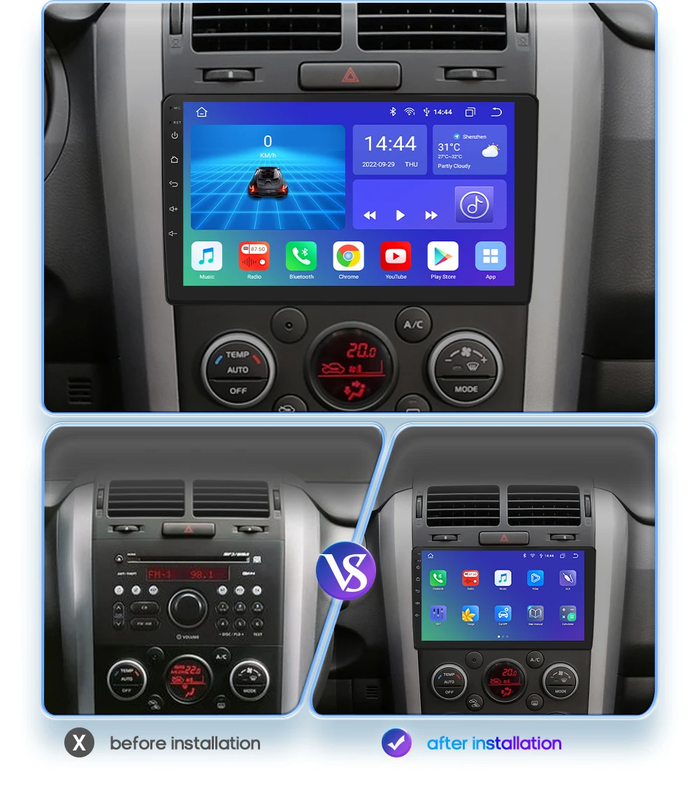 Radio GPS Hizpo 2 Din Android CarPlay BT – Suzuki Grand Vitara 3 - imagen 2