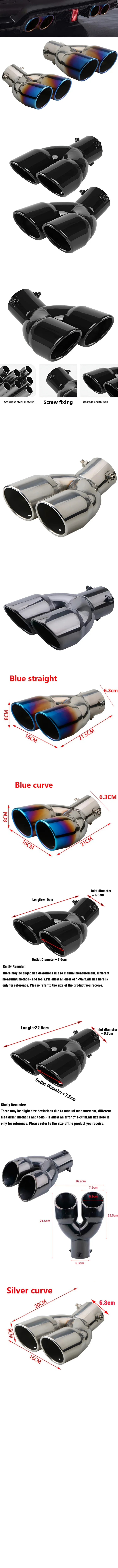 Punta de escape gruesa de 63 mm con doble salida y acabado en acero inoxidable