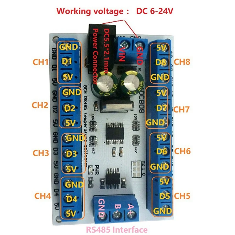 ELETECHSUP sensor temperatura DS18B20 multicanal Modbus RS485 para PLC - imagen 5