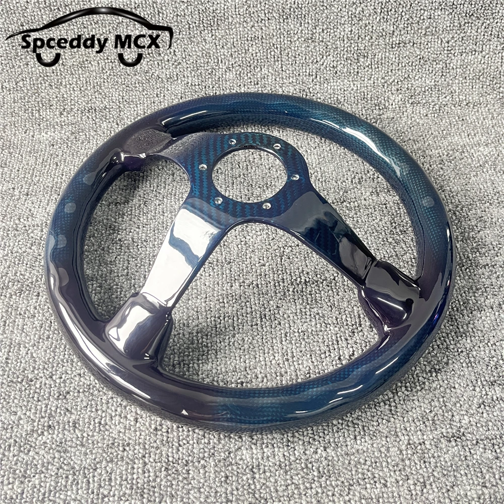 Volante deportivo fibra de carbono 340mm deep dish azul – Universal racing - imagen 4