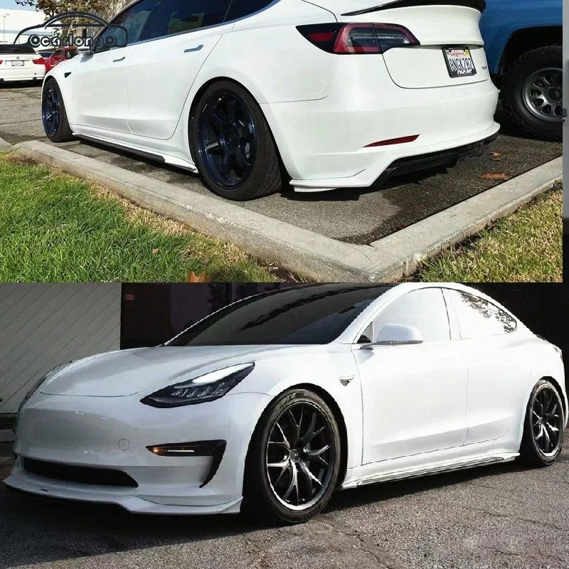 Gran oferta de kits de carrocería de coche de fibra de carbono estilo artesanal labio delantero trasero faldas laterales alerón para Tesla modelo 3 - imagen 5