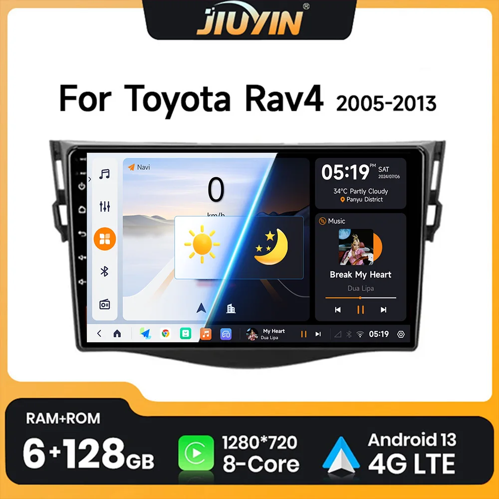 JIUYIN Radio 2DIN Android 13 con GPS para Toyota RAV4 2005-2013