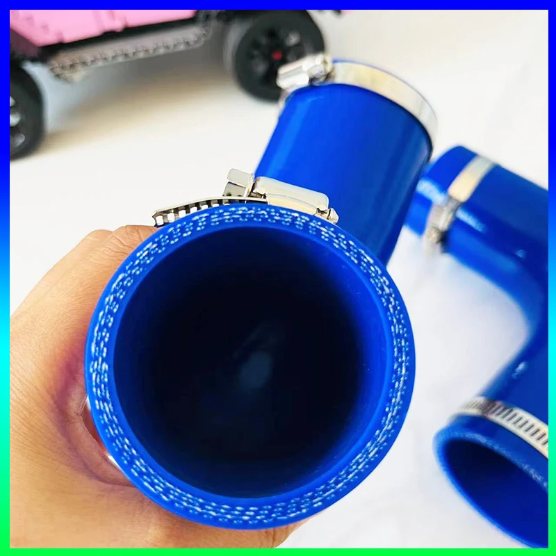 Tubo silicona codo 90° reductor azul para admisión con abrazaderas - imagen 5