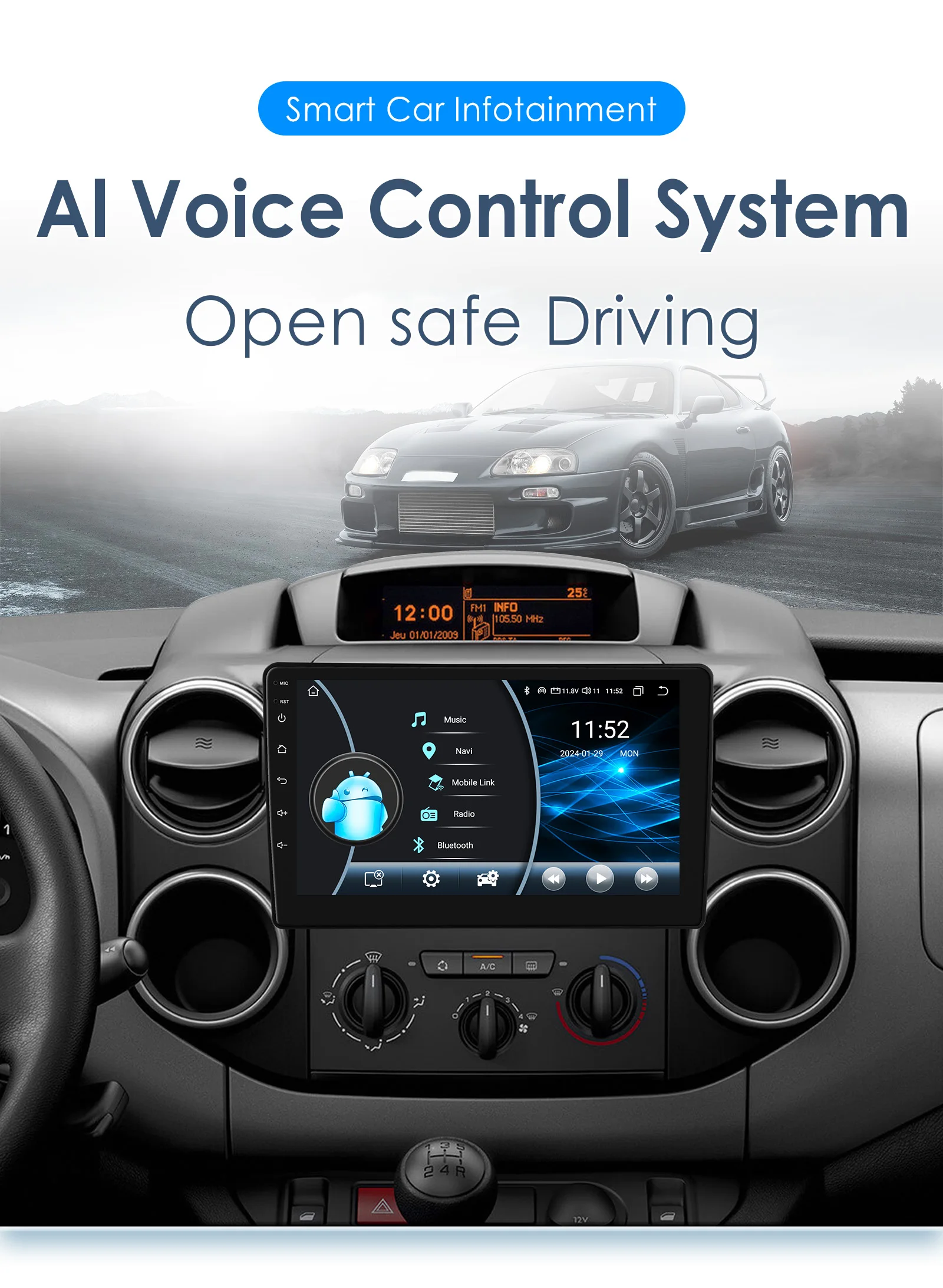 Autoradio Android 2DIN Hizpo táctil Citroën Berlingo B9 Peugeot Partner 2008-2019 - imagen 3