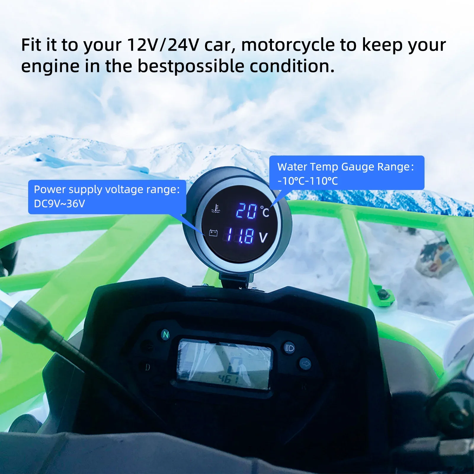 Medidor Temp Agua y Voltímetro LED Redondo 2 en 1 - 12V/24V Coche Camión - imagen 2