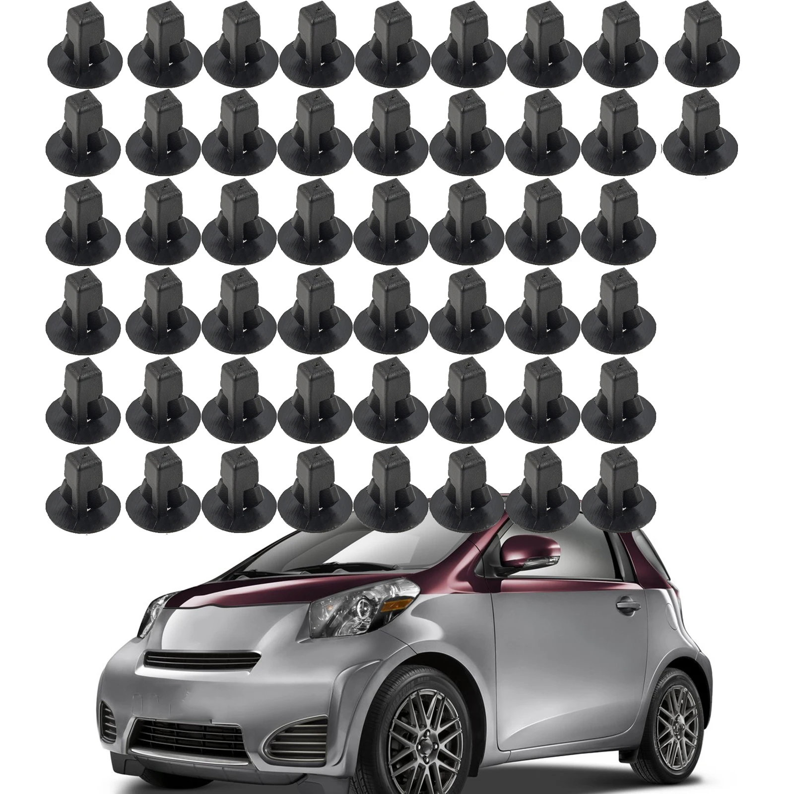 50X Clips de plástico para Scion iQ iM tC xA xB xD, sujetador, revestimiento de arco de rueda delantera, tornillo de guardabarros, ojal delantero y trasero 90189-06013