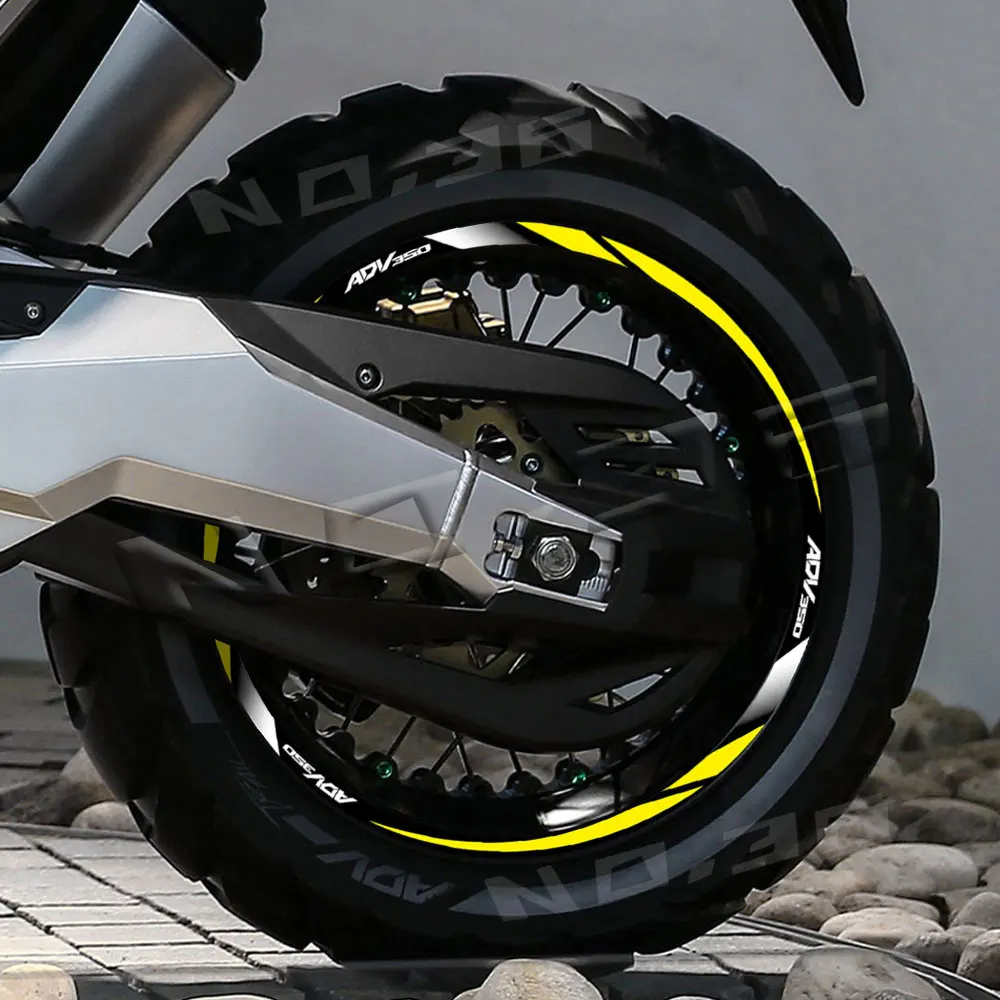 Pegatinas para llanta ADV 350 mostrando el diseño de franjas curvadas
