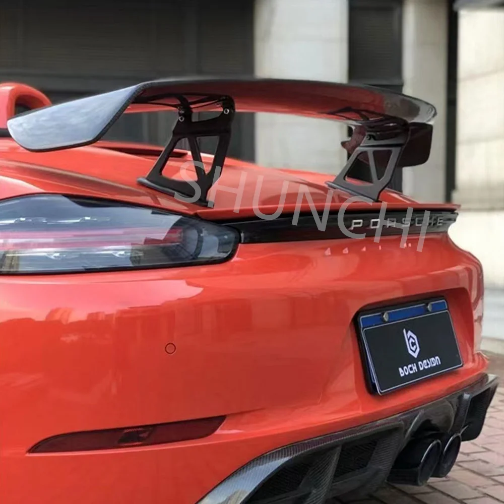 Alerón de maletero trasero para Porsche Boxster Cayman 718 981 987, nuevo alerón trasero GT4, ala de labio grande de fibra de carbono/FRP negro - imagen 2