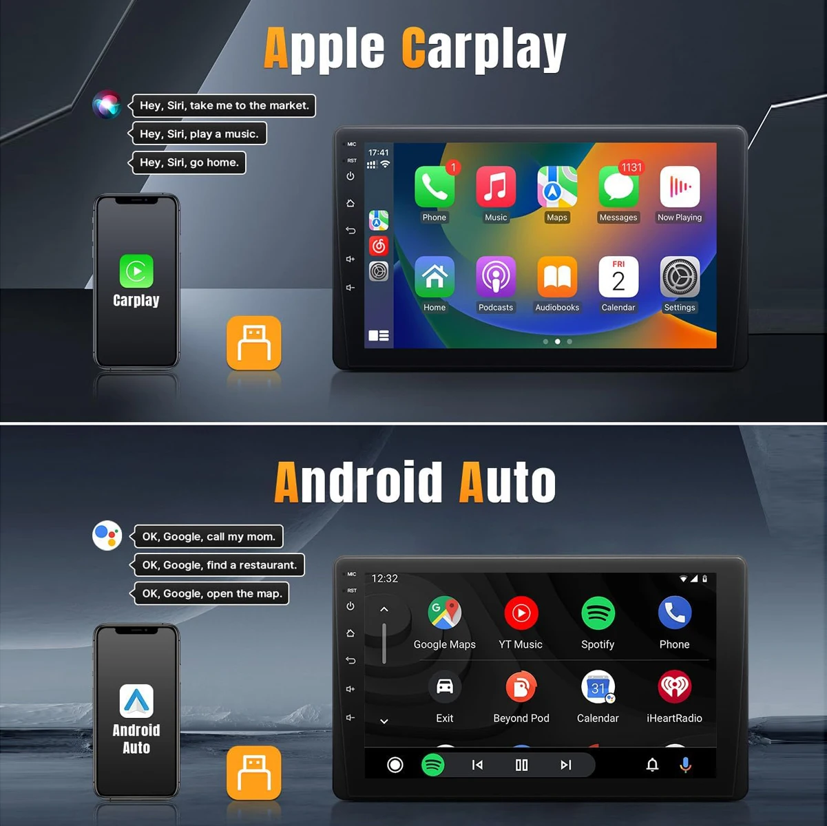 Autoradio universal 9″ táctil Android Auto CarPlay con cámara retrofit - imagen 2