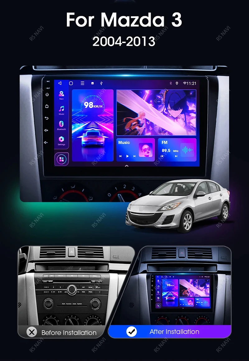 Radio Android 15 para Mazda 3 vista frontal