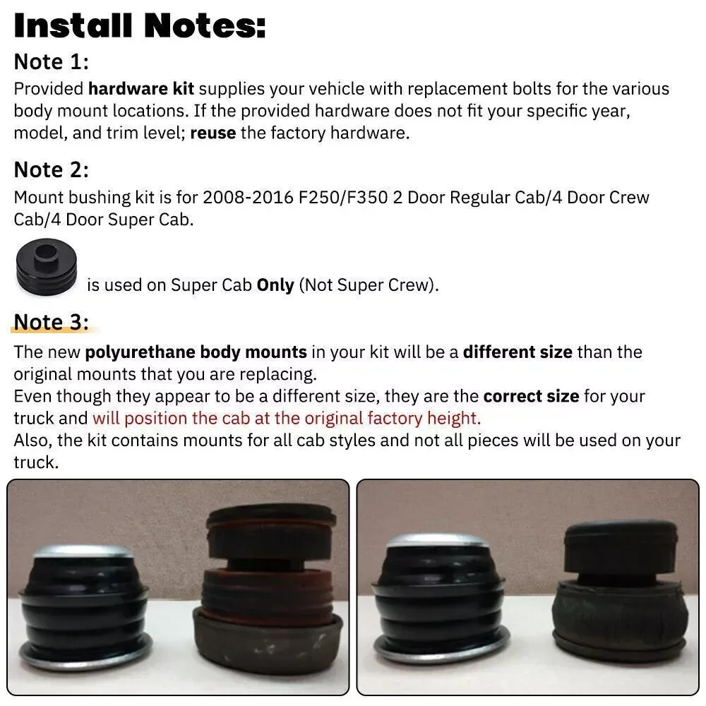 Kit bujes chasis montaje cabina Ford F250 F350 Super Duty 2008-2016 2/4WD - imagen 4