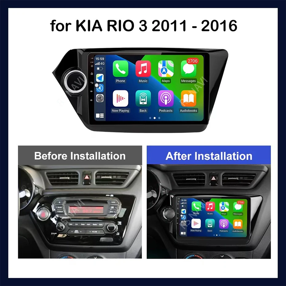Vista frontal del reproductor RSNAVI para Kia Rio
