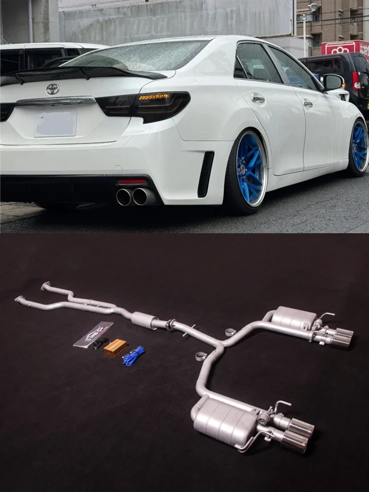 Sistema de escape con válvula y cuatro puntas para Toyota Mark X
