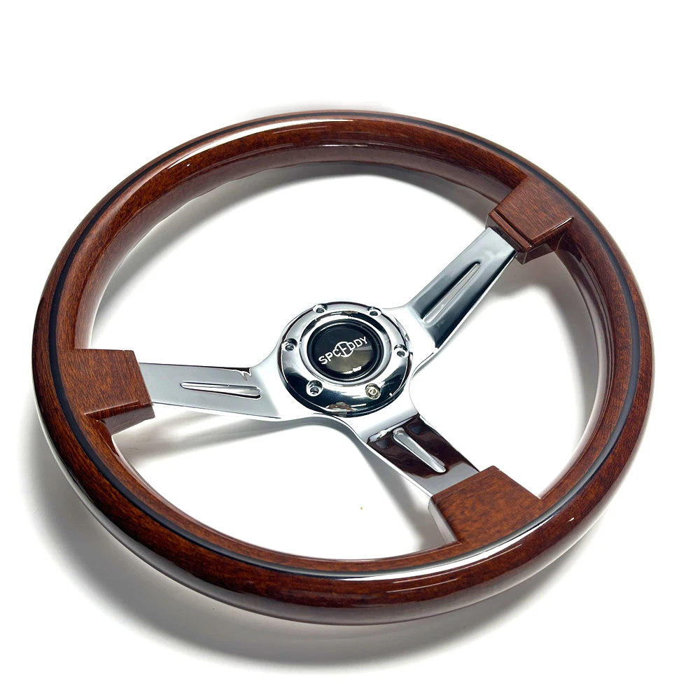 Volante deportivo aspecto madera con remaches negro/plateado ABS 350 mm - imagen 3