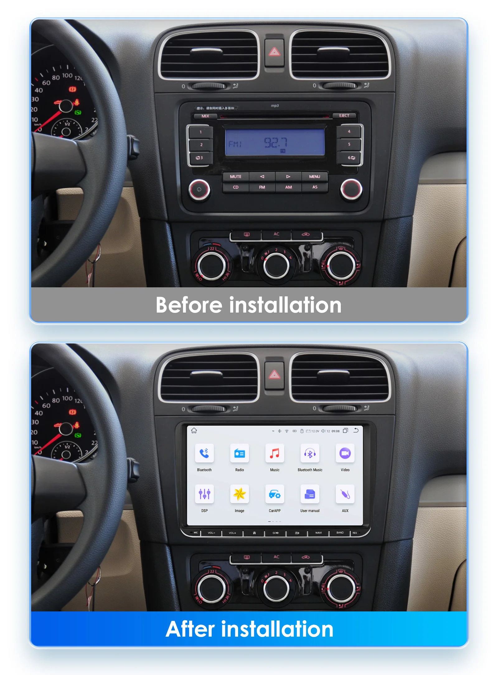 Radio multimedia 2DIN Android GPS con CarPlay – VW Passat, Tiguan - imagen 2