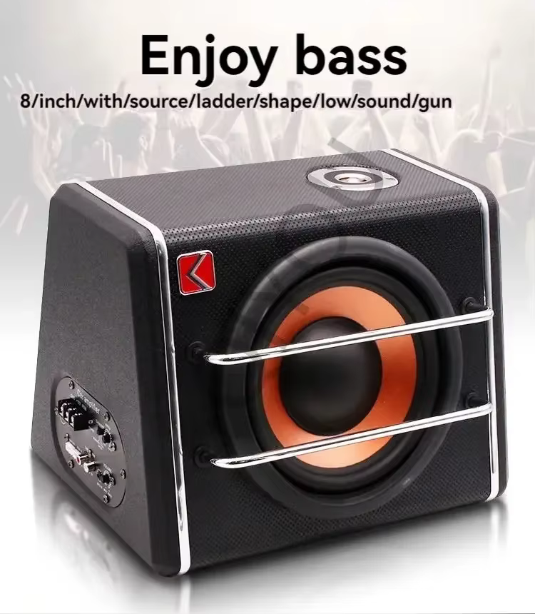 Vista frontal del subwoofer trapezoidal de 8 pulgadas