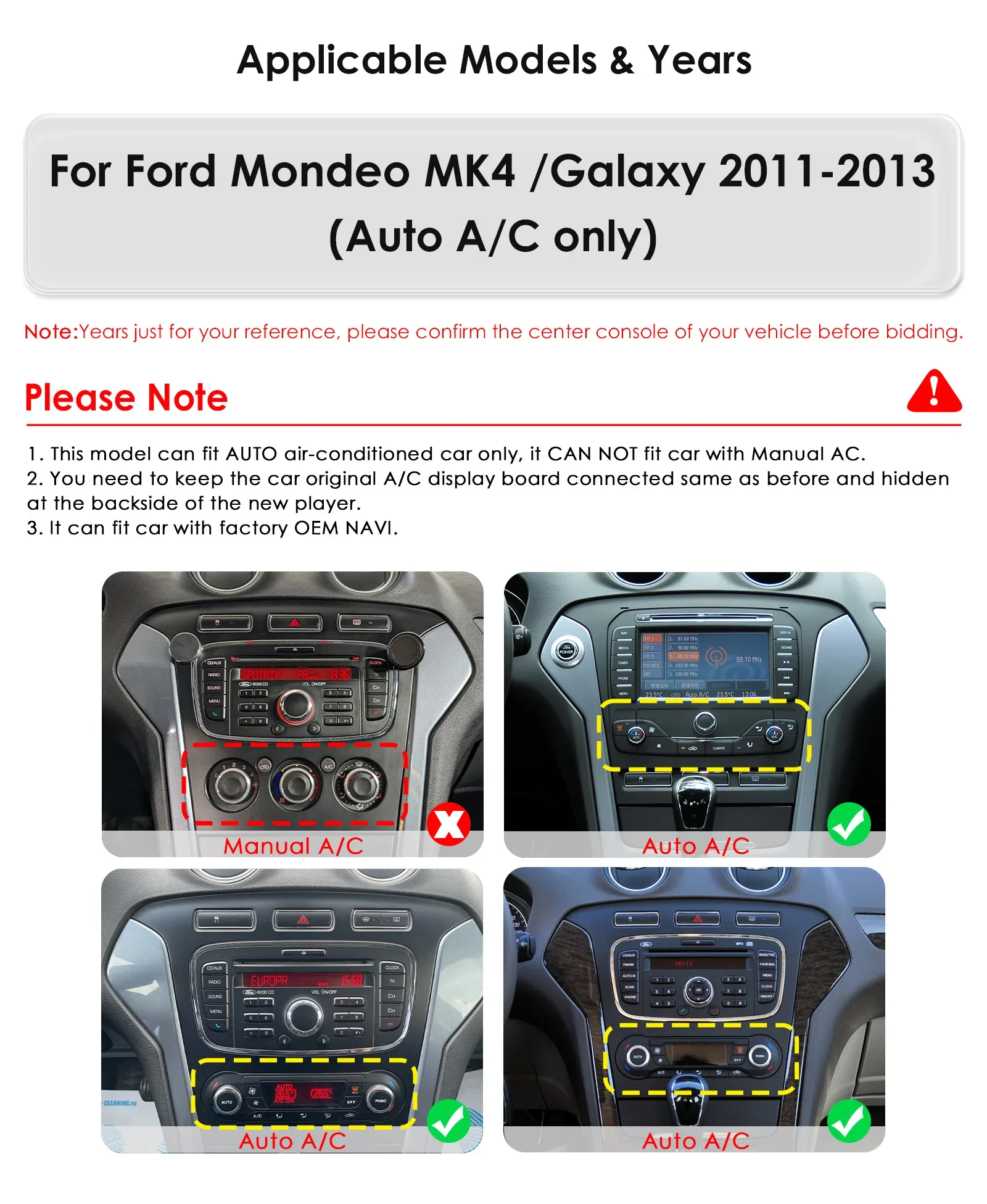 Hizpo 9,7 "Radio de coche Android para Ford Mondeo Mk4 Galaxy A/C 2011-2013 para reproductor de vídeo Multimedia estilo Tesla 2Din GPS Carplay - imagen 3