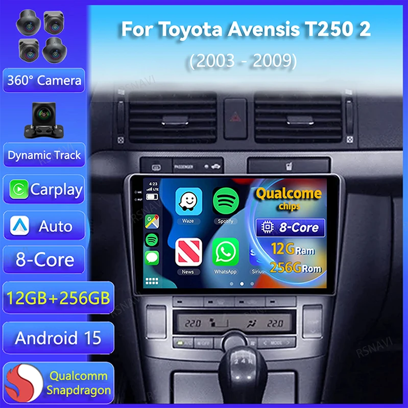 Radio Android Auto CarPlay 2DIN para Toyota Avensis T250 GPS