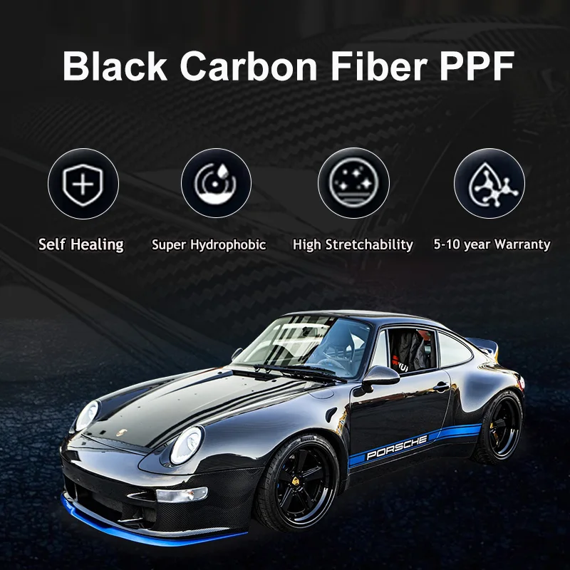 Película PPF TPU fibra carbono autocurativa UV negra antiarañazos - imagen 2