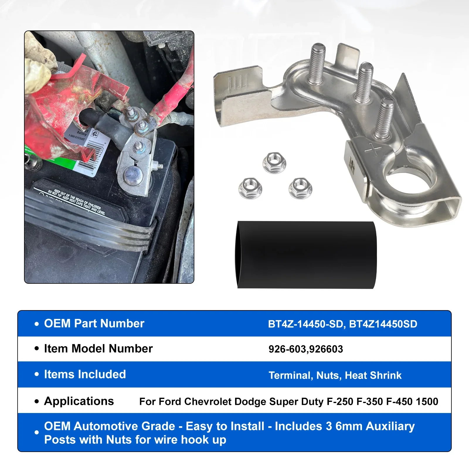 926-603 BT4Z-14450-SD con 3 postes auxiliares M6 juego de terminales de batería positiva para Ford Chevy Dodge Super Duty F-250 F-350 F-450 - imagen 4