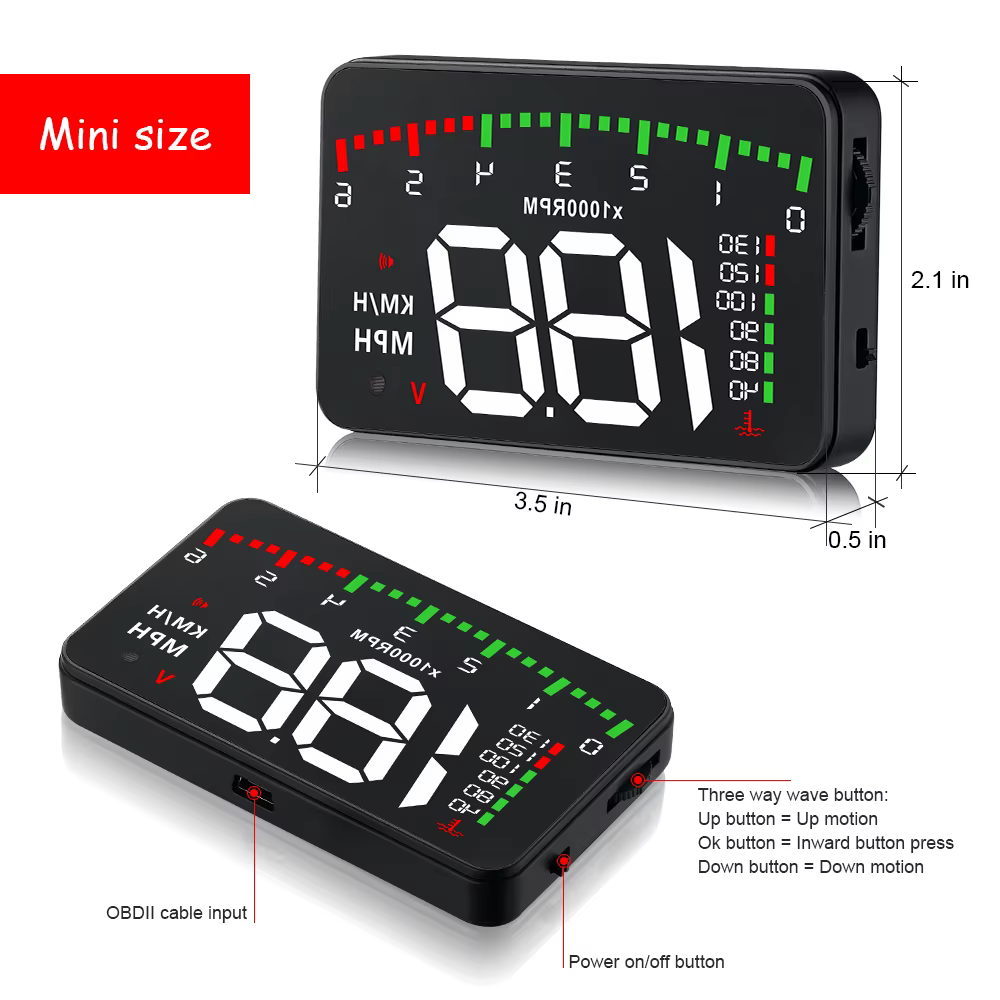 Pantalla HUD OBD2 digital para parabrisas – velocímetro y RPM - imagen 4