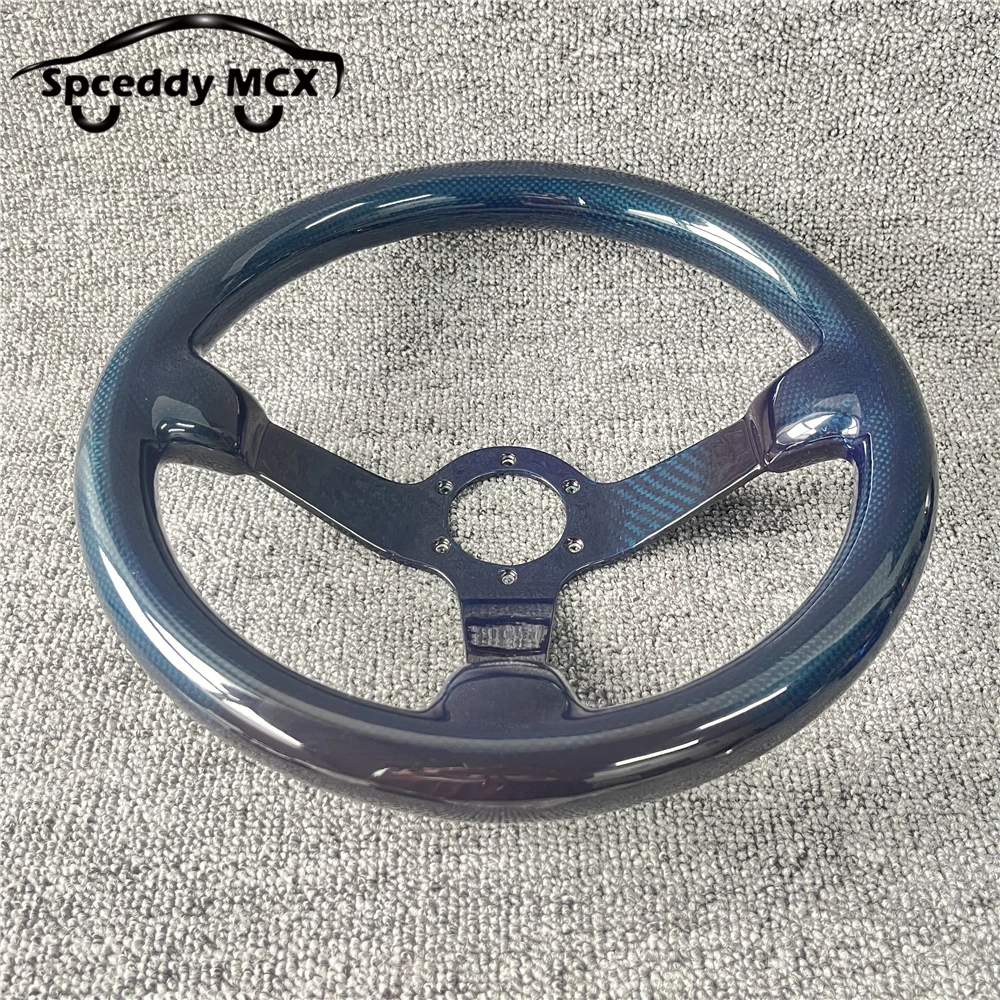 Volante deportivo fibra de carbono 340mm deep dish azul – Universal racing - imagen 2