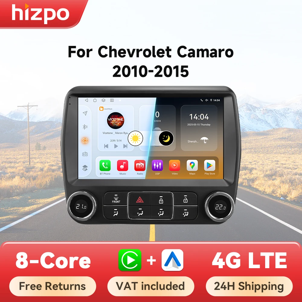 Hizpo radio Android 14 con CarPlay inalámbrico para Chevrolet Camaro