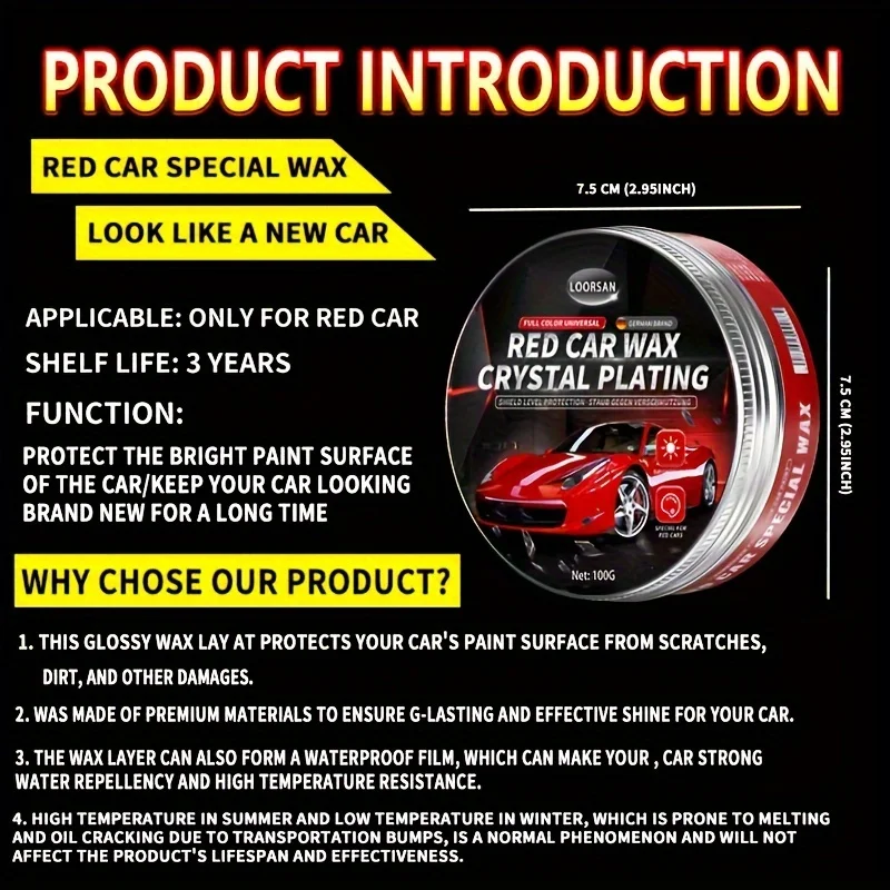 Cuidado de la pintura cristalina del revestimiento de cera específico del coche rojo, encerado del revestimiento del coche, eliminación de arañazos y brillo, nuevo esmalte del coche - imagen 2