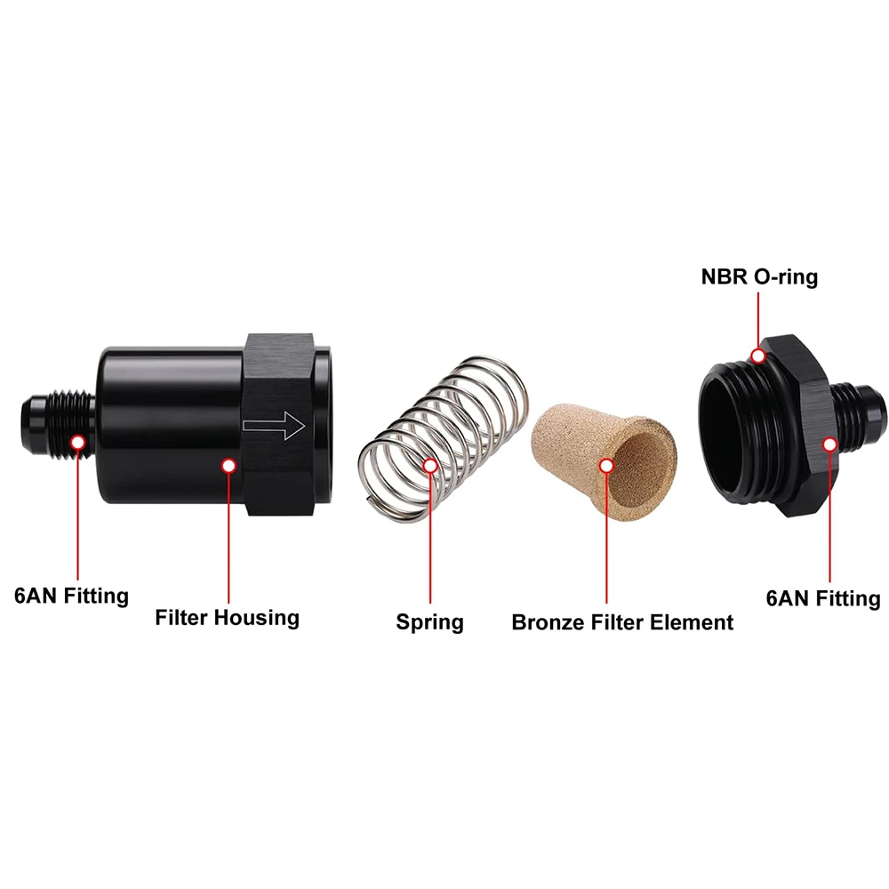 Filtro combustible 6AN billet aluminio negro 30 micras