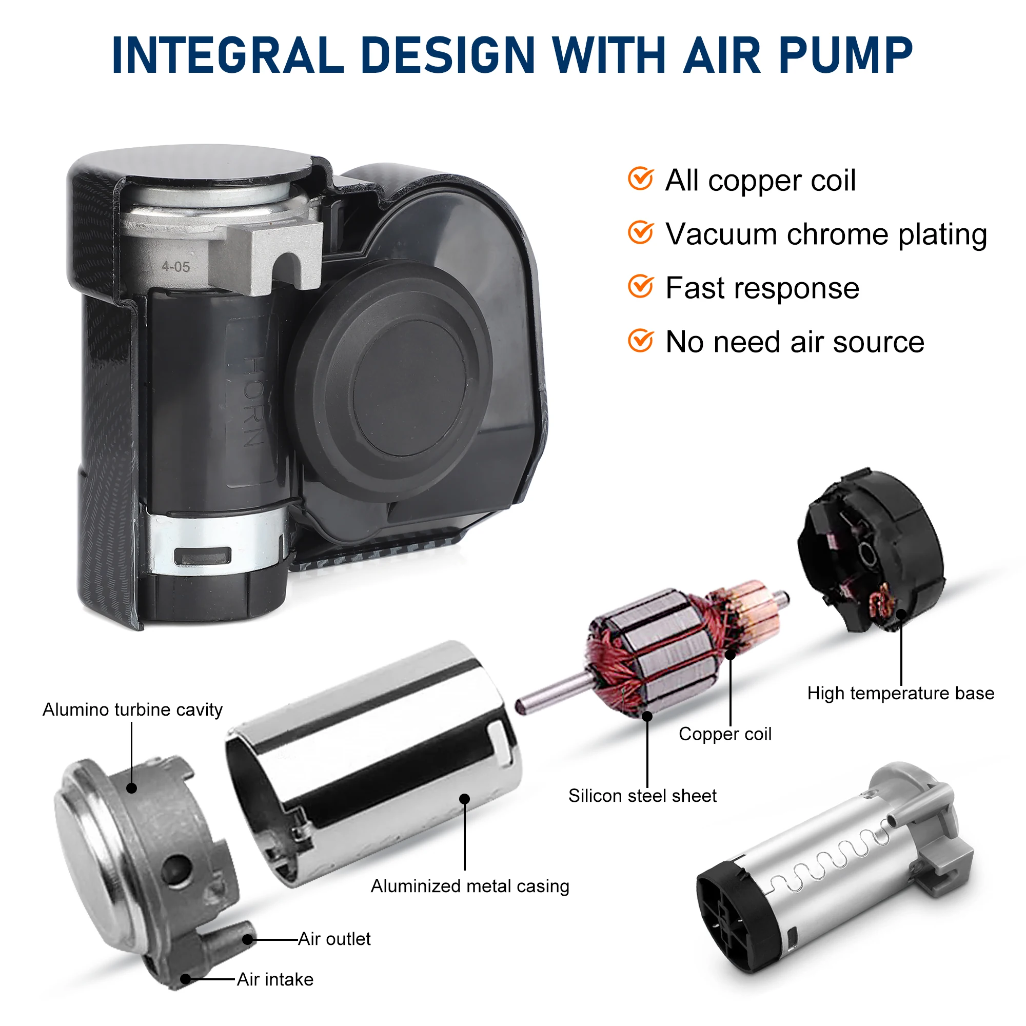 Bocina de aire eléctrica 12 V, doble tono y 150 dB para coche - imagen 4