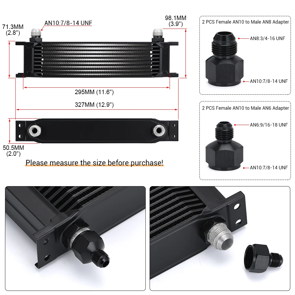 WLR-transmisión de motor Universal de aluminio AN10 enfriador de aceite de 10 filas con 10An hembra a AN6 AN8 conector adaptador macho WLR7010 - imagen 4