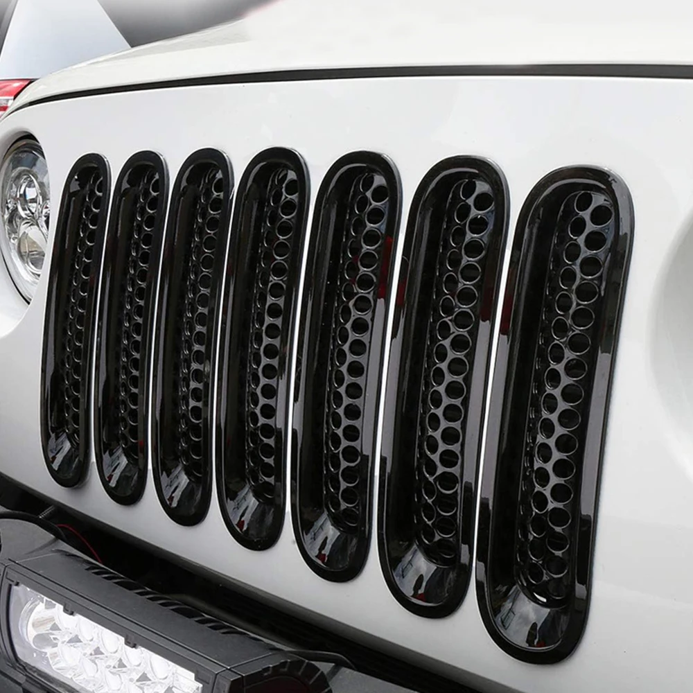 7 Uds. Insertos de malla de rejilla delantera con Clip para coche protector de rejilla de malla para Jeep Wrangler JK JKU 2007-2015 accesorios exteriores - imagen 3