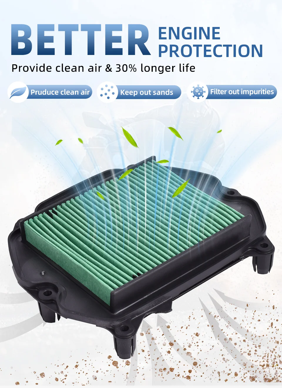 Filtro de aire recambio para motocicleta