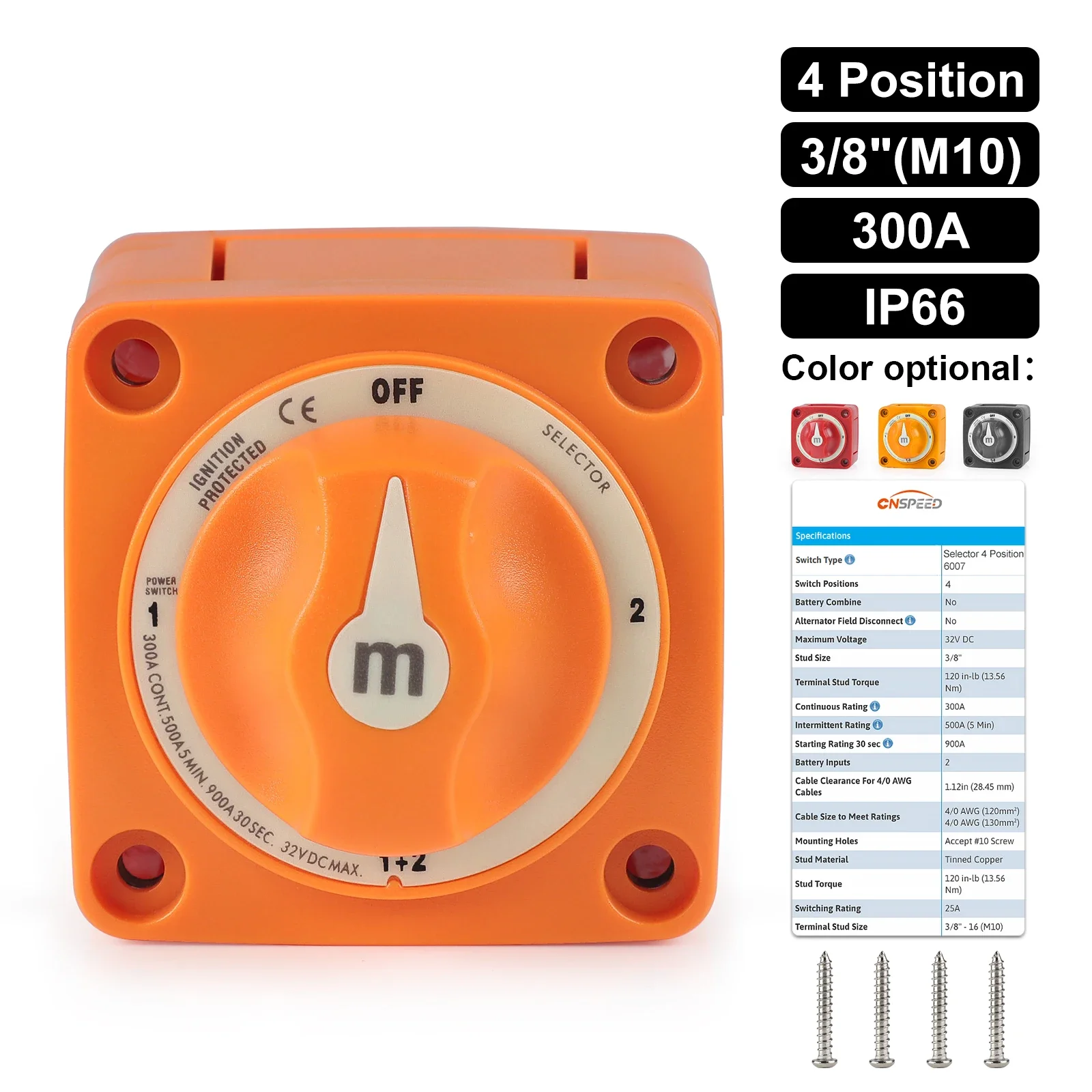 Interruptor giratorio de batería Mini Selector M 4 posiciones 300A para camper y barco