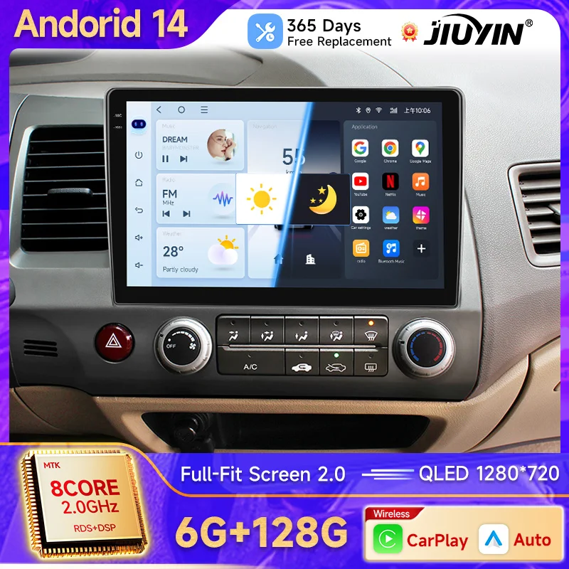 Radio estéreo Android 13 10" Carplay 2 Din – Honda Civic 8 2005-2012