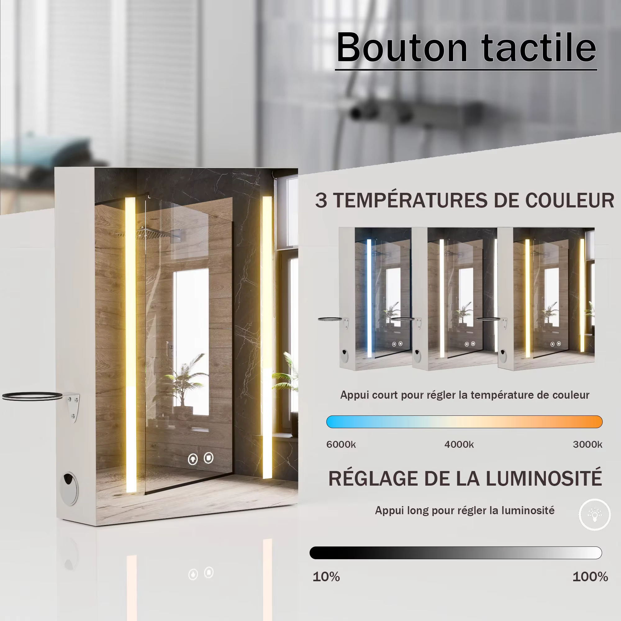 Mueble de baño con espejo LED antivaho y 3 tonos de luz