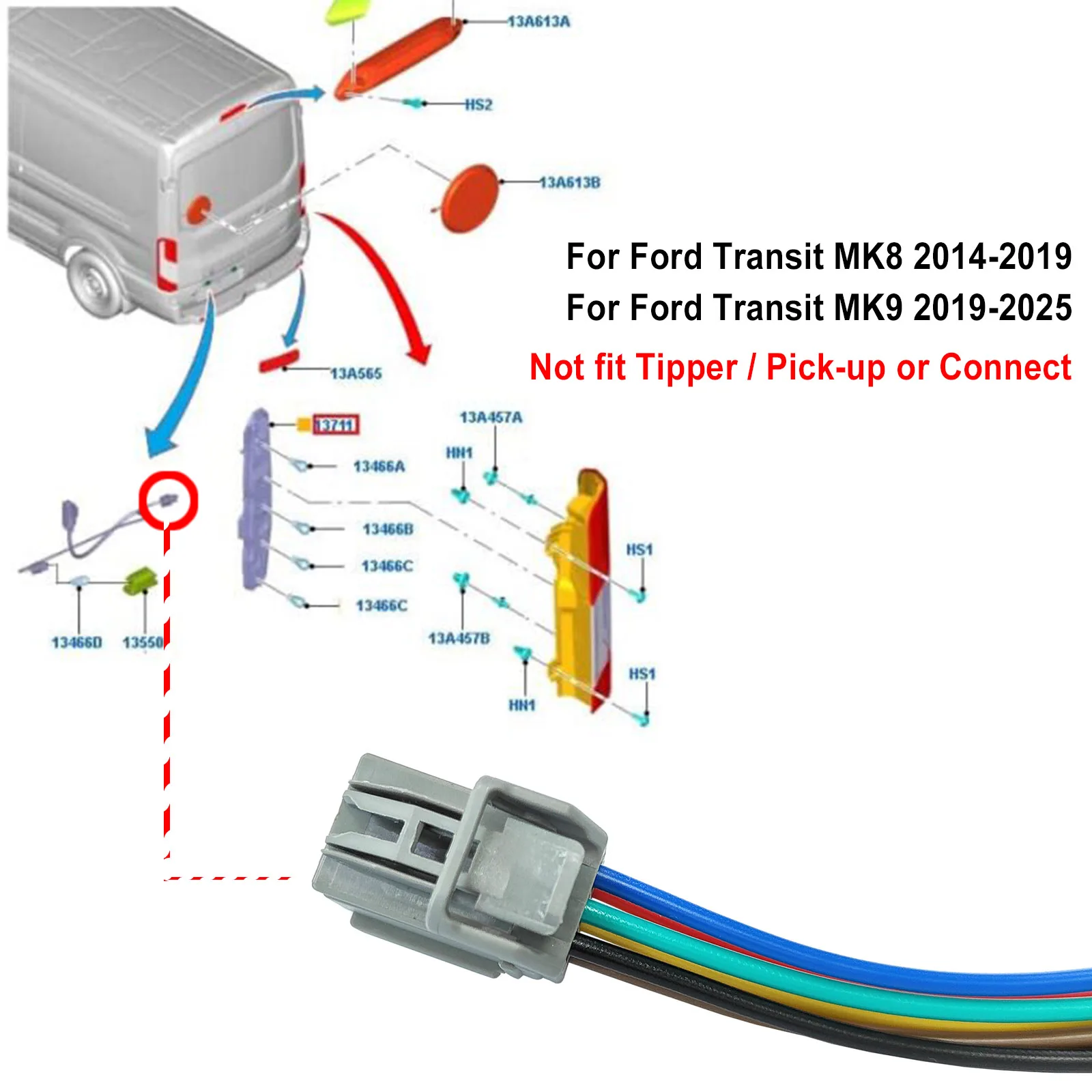 Bombilla trasera con arnes para Ford Transit Custom Tourneo 2014-2025 - imagen 4