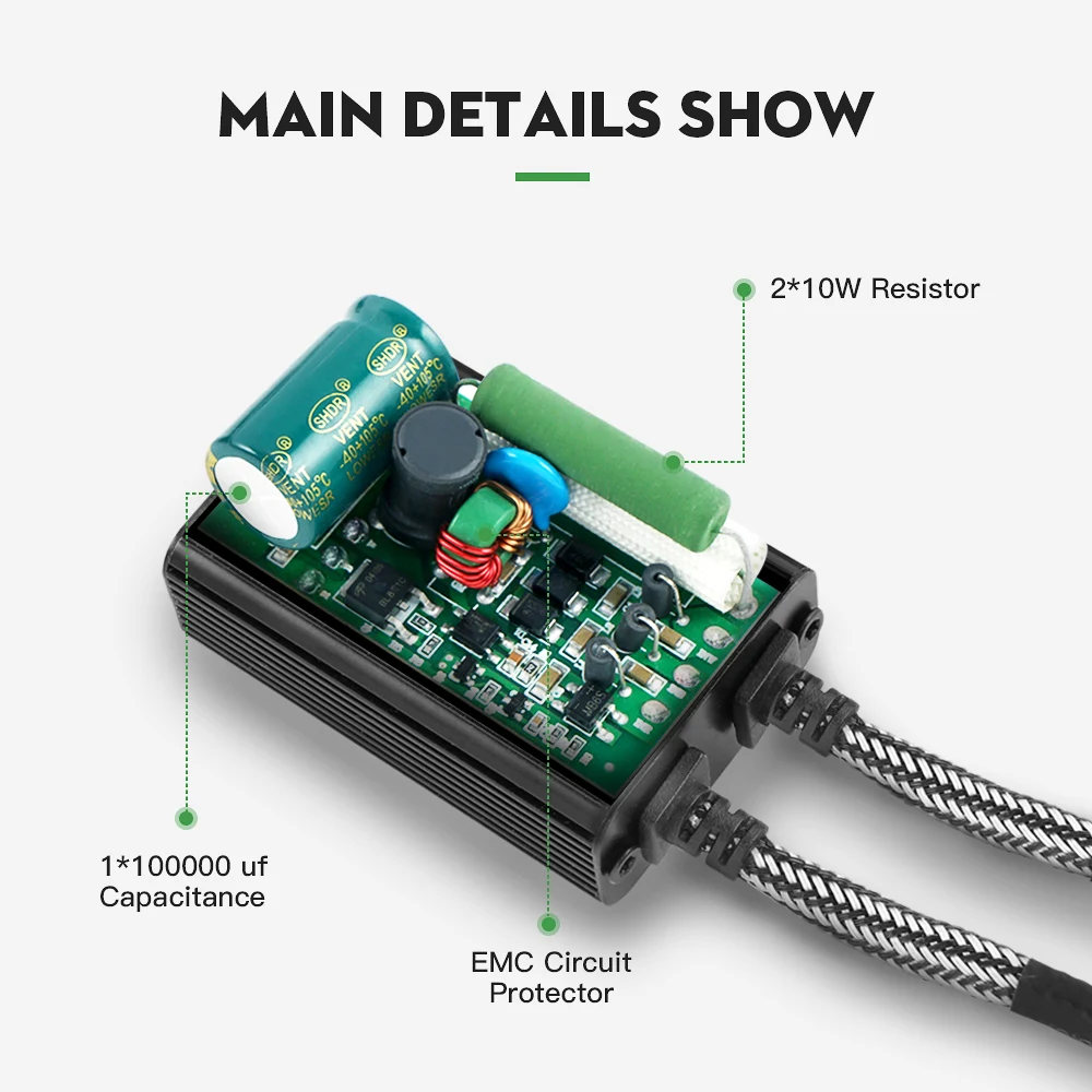 BEVINSEE 50W LED Headlight Load Resistor H7 H4 H11 H15 H8 H9 H3 9005 HB3 9006 HB4 9004 9007 9008 CANBUS Car Decoder Anti-Flicker - imagen 3